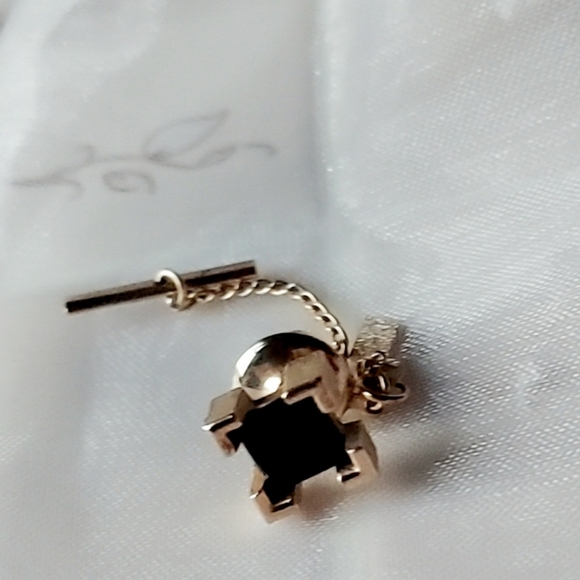 Vintage Sarah Coventry Black Crystal Tie Pin with Chain Men Jewelry Stamped - Picture 5 of 7